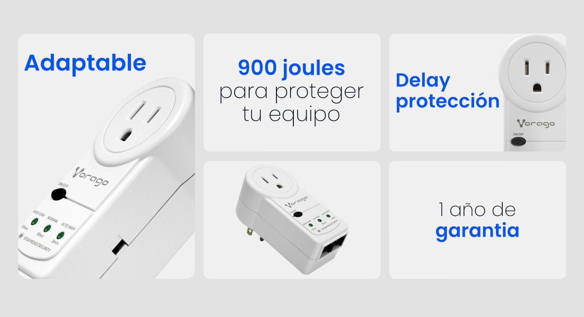 Protector De Voltaje Vorago AVR-300 RJ45/RJ11 Portátil 900 Joules Para Electrodomésticos