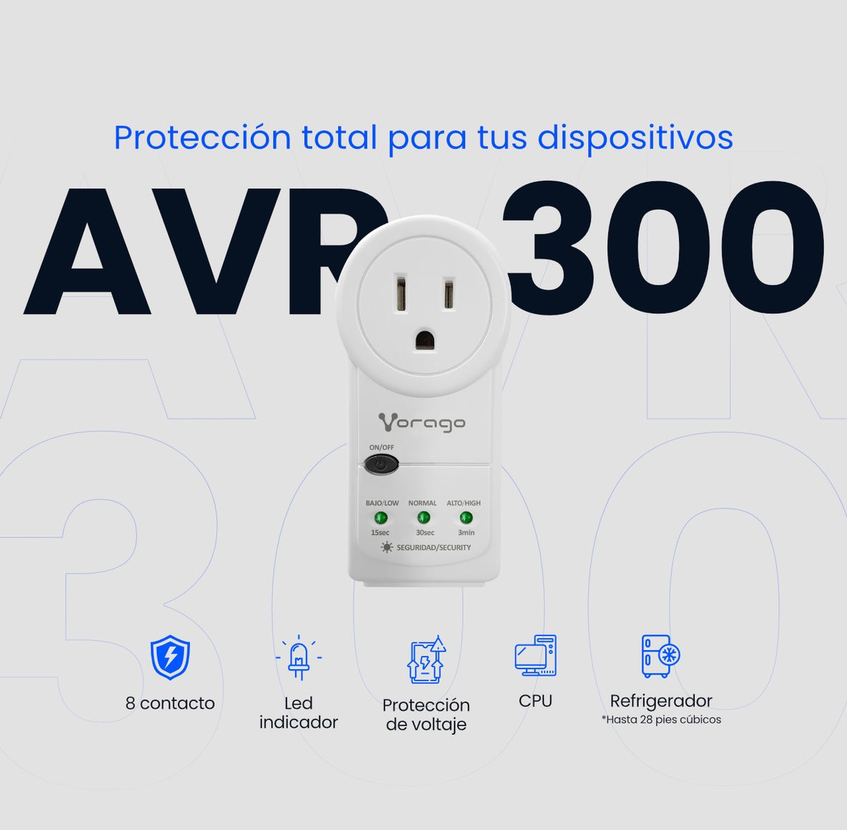 Protector De Voltaje Vorago AVR-300 RJ45/RJ11 Portátil 900 Joules Para Electrodomésticos