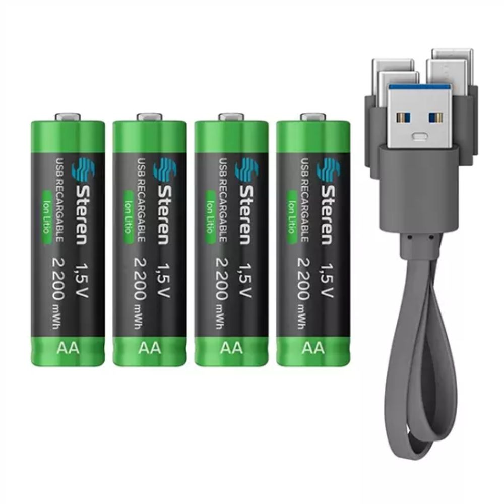 4 baterías recargables blíster USB LI-ION tipo AA STEREN