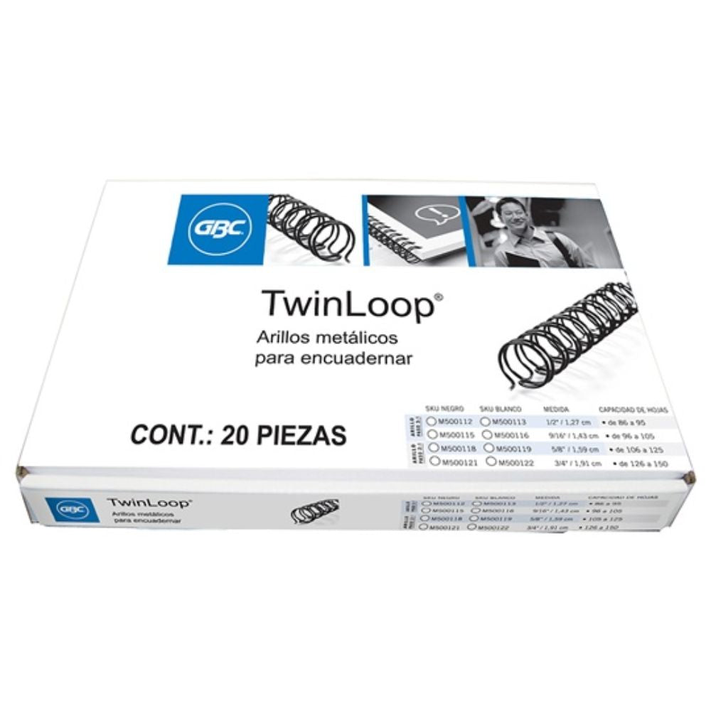 Arillo Metal Twin Loop 5/8" Negro Gbc Paso 2:1 Capacidad 106-140 Hojas