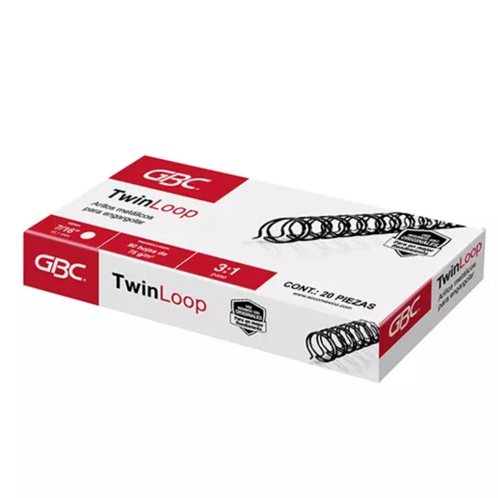 Arillo Metálico Twin Loop 7/16” Negro GBC | Caja