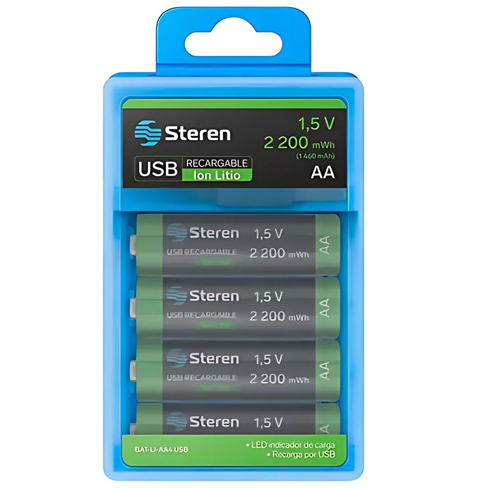 4 baterías recargables blíster USB LI-ION tipo AA STEREN