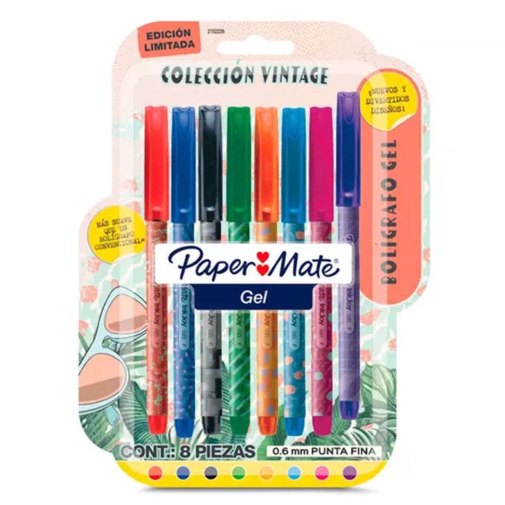 Boligrafo Gel Paper Mate Vintage Punto Fino Estuche Con 8 Piezas