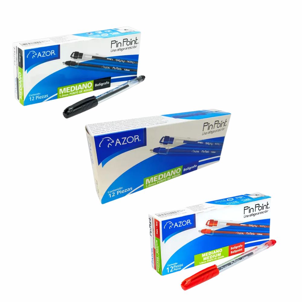 Bolígrafo mediano Pin Point 1.0 mm colores caja con 12 pzas