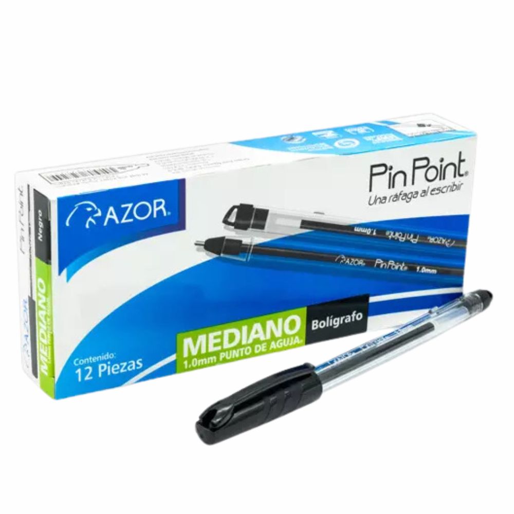 Bolígrafo mediano Pin Point 1.0 mm color Negro caja con 12 pzas
