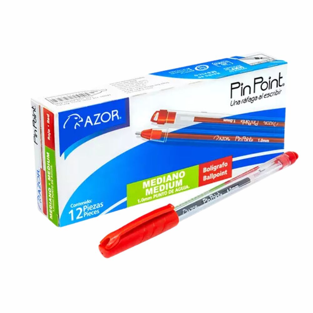 Bolígrafo mediano Pin Point 1.0 mm color Rojo caja con 12 pzas