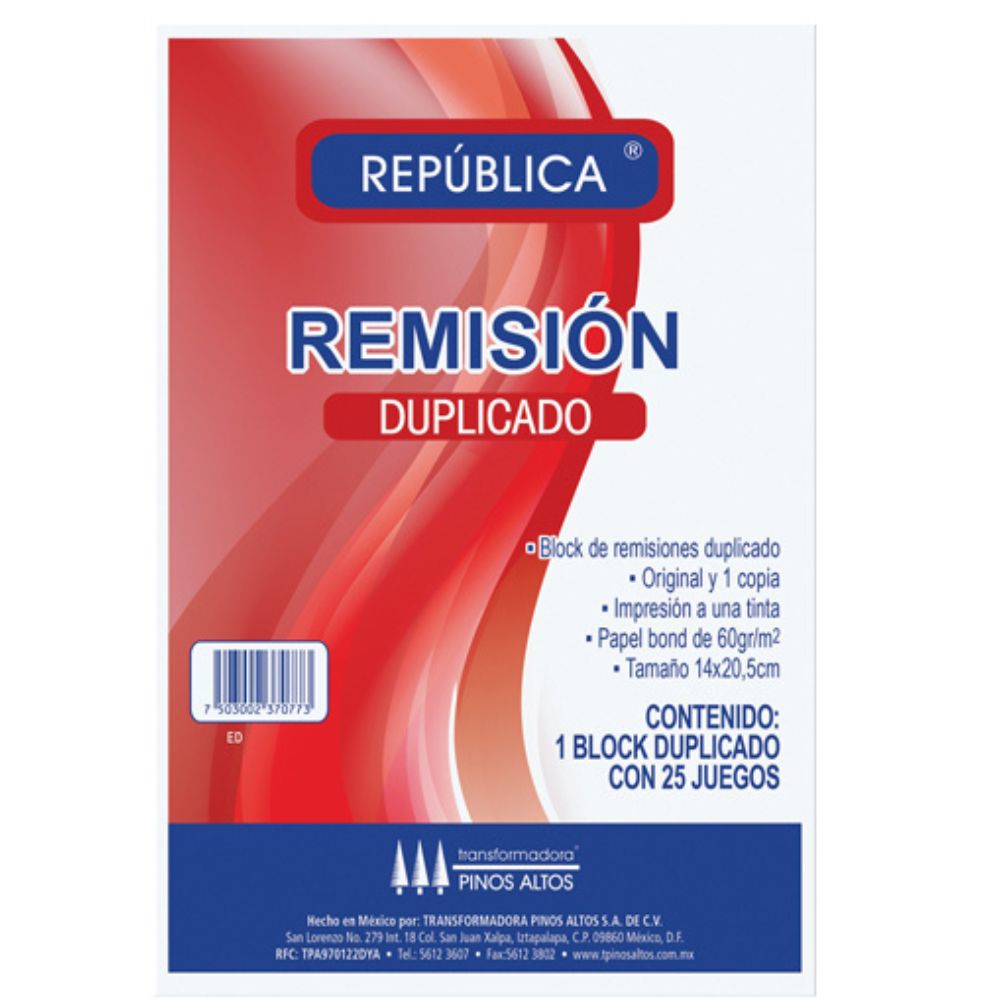 Block de Remisión Duplicado Pinos Altos – Tamaño Esquela (25 Juegos)