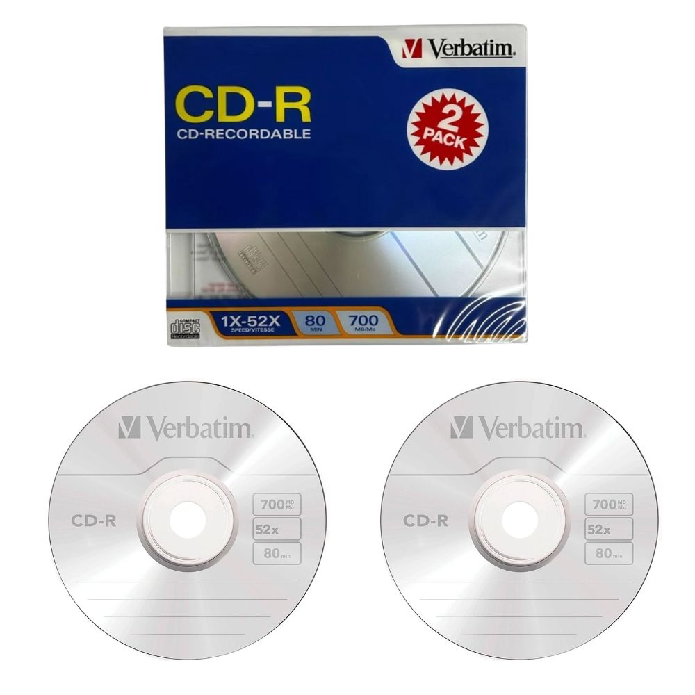 CD-R Verbatim 700MB 52X con 2 Discos y Estuche Slim Doble