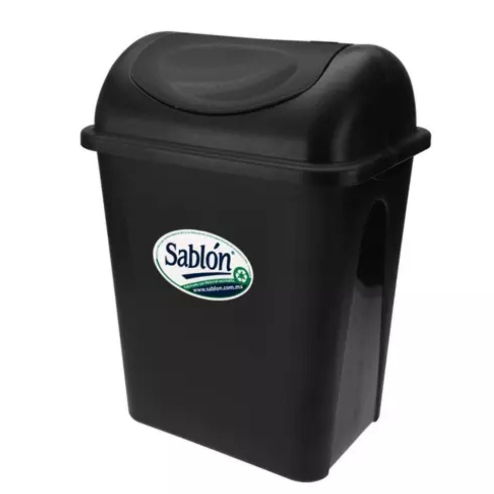 Cesto Mediano Balancin Con Tapa Sablon Color Negro 8094ne
