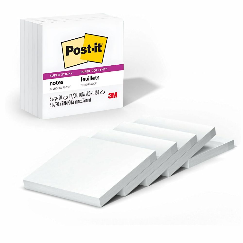 Cubo Blanco Post-it 3M Super Sticky 7.6x7.6cm 5 Blocks 90 Hojas c/u