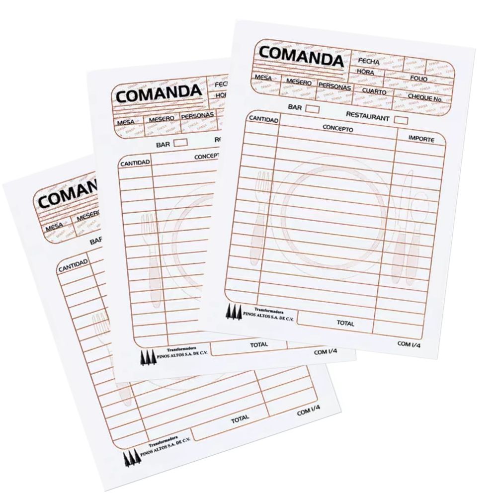 Comanda Pinos Altos 1/4 Carta | Blíster 3 Blocks (150 hojas) | Restaurantes