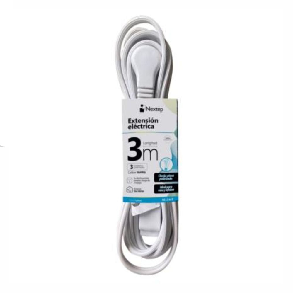 Extensión Eléctrica Nextep 16 AWG Plana Blanca de 5, 3 y 2 MTS