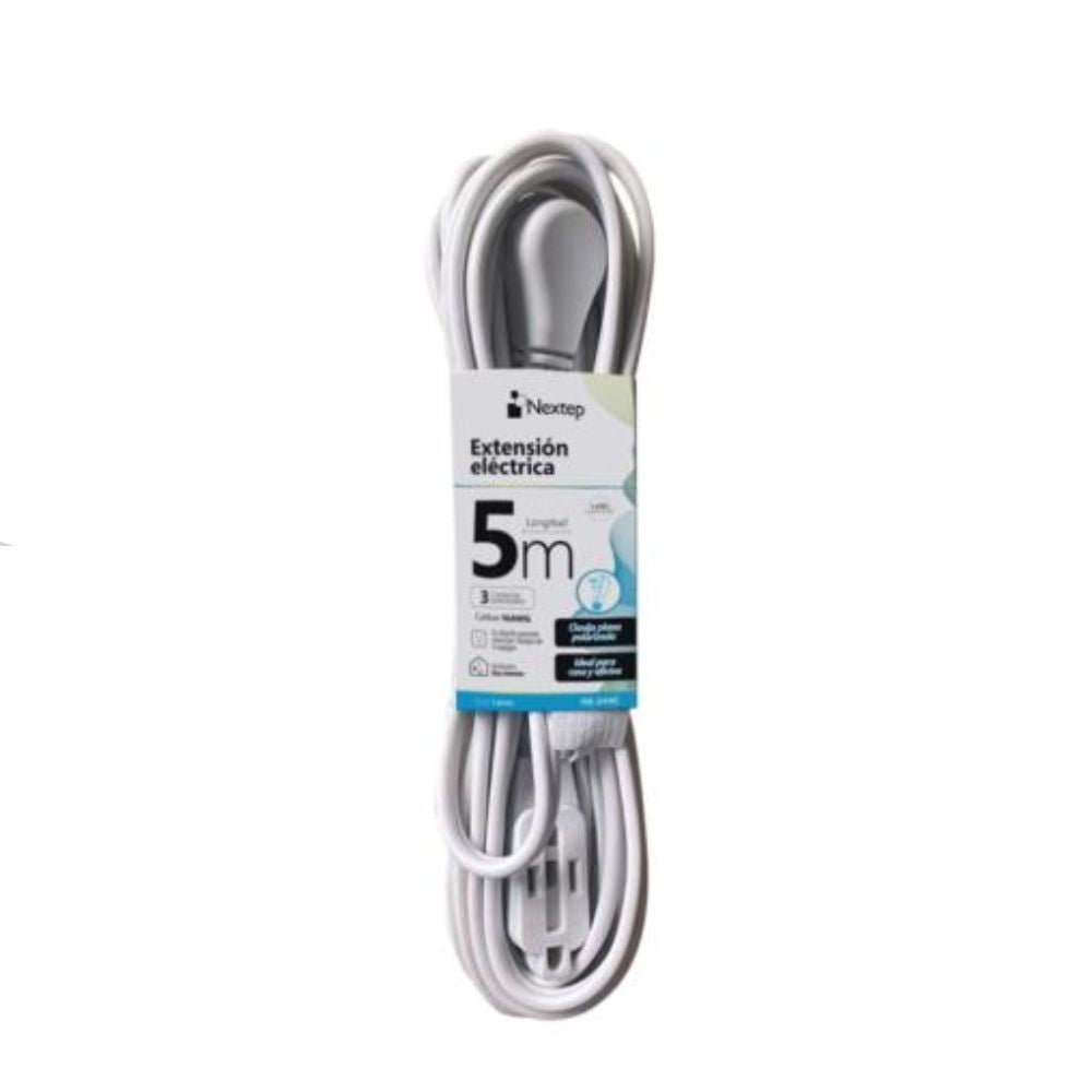Extensión Eléctrica Nextep 16 AWG Plana Blanca de 5, 3 y 2 MTS