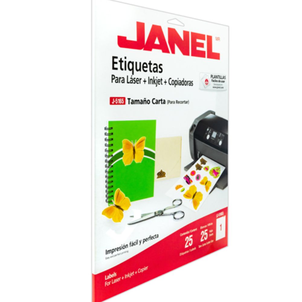Etiqueta laser mod j-5165 blanca JANEL tamaño carta con 25 etiquetas