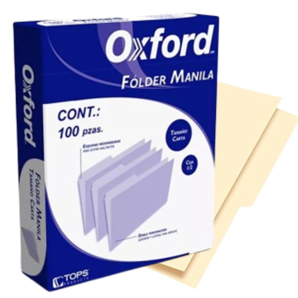 Folder Oxford Manila Tamaño Carta Color Crema | Media Ceja | Caja con 100 Piezas