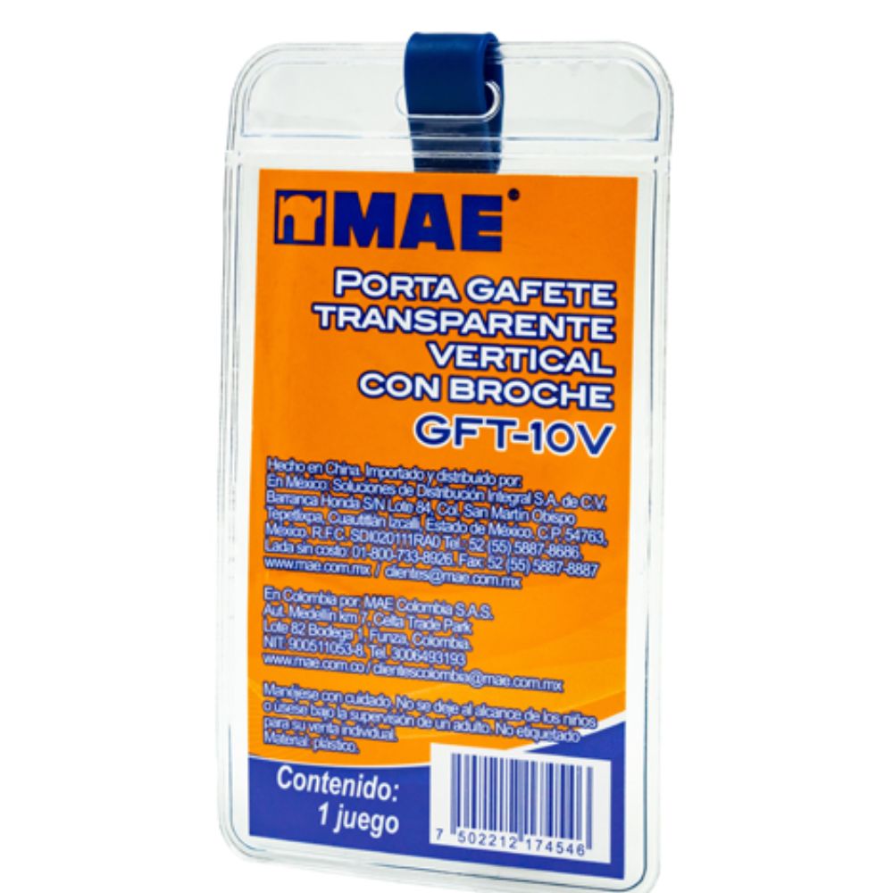 Gafete Transparente Vertical Mae GFT-10V | Con Broche