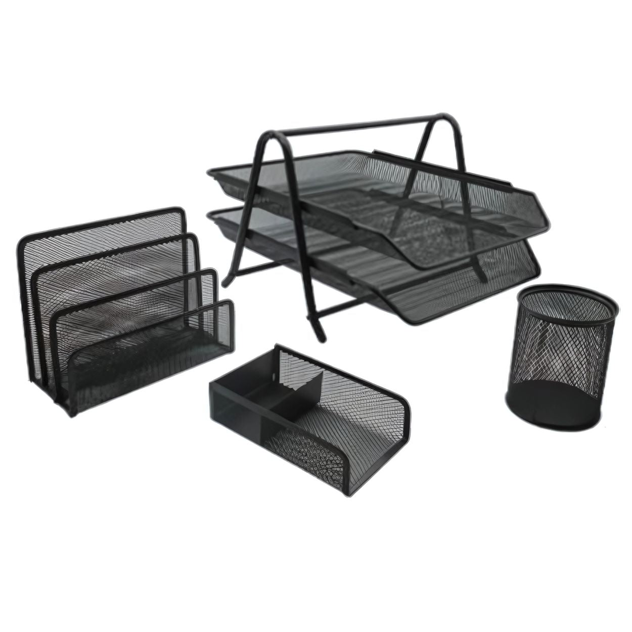 Juego de Charola Organizadora Nextep Malla Metálica 2 Niveles Tipo Oficio y 3 Accesorios