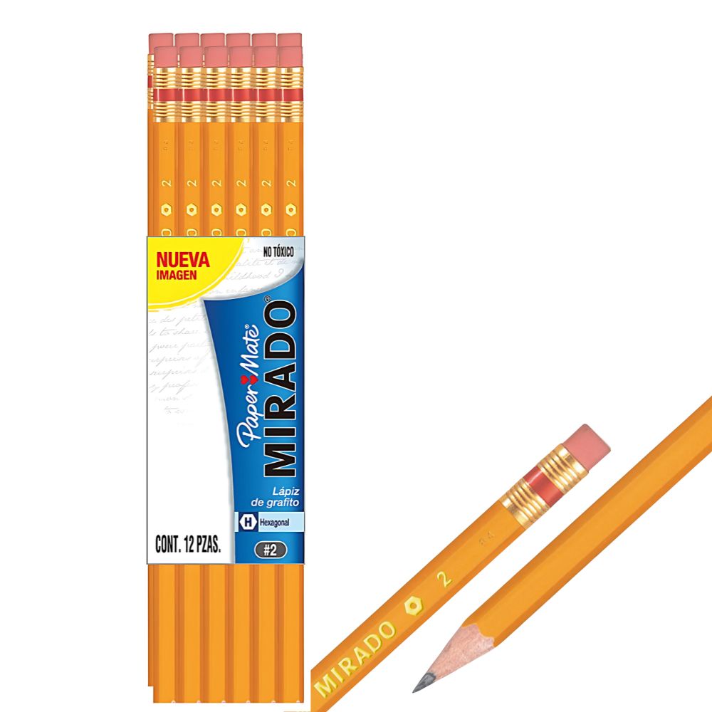 Lápiz No. 2 Grafito Hexagonal – Pack 12 Piezas con Goma – HB