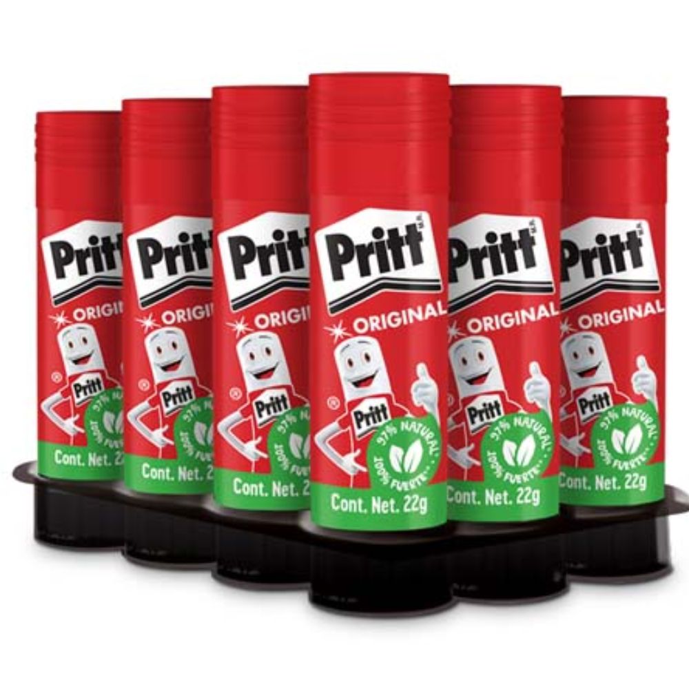 Lápiz adhesivo Pritt en barra de 22 grs charola con 12 piezas