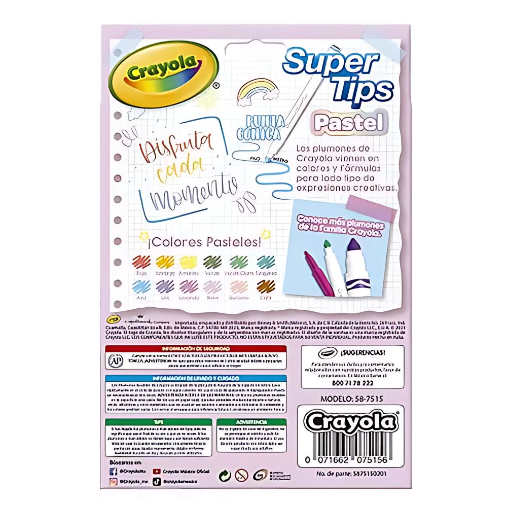 Marcadores crayola lavables super tipastel 12 colores