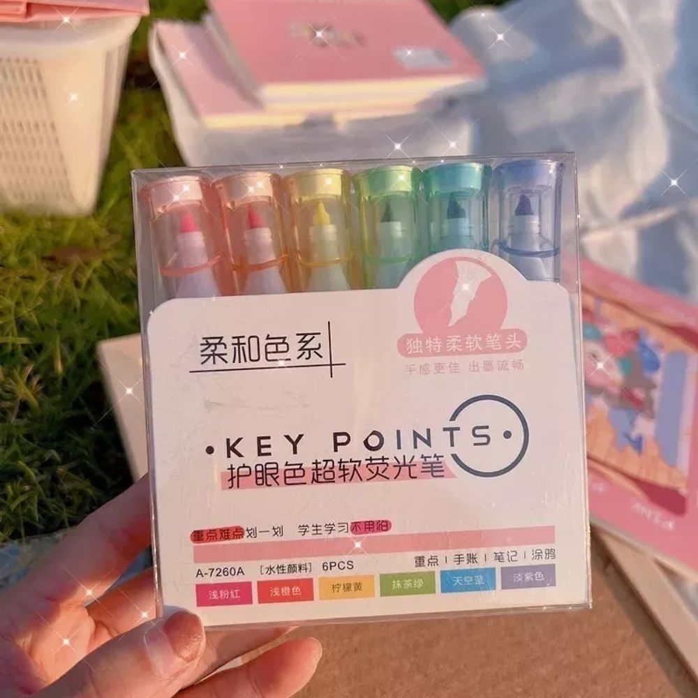 Paquete De 6 Marcatextos Pastel Key Points Kawaii