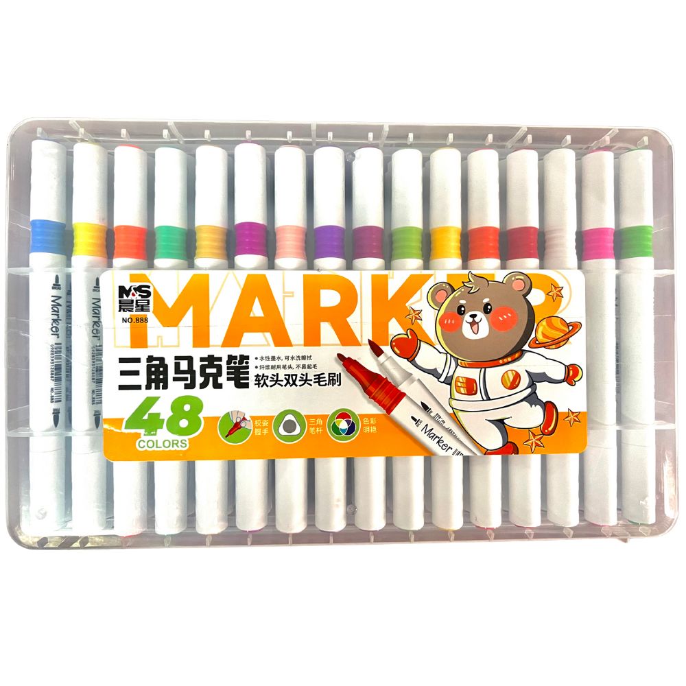 Plumón Doble Punta Marker Colores Surtidos Con 48 Piezas