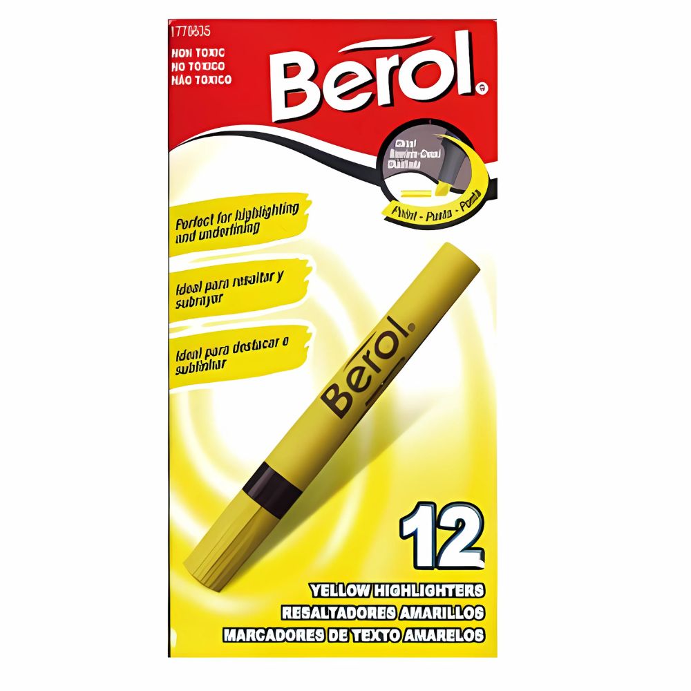 Marcatextos Resaltador Berol Amarillo c/12 pzs