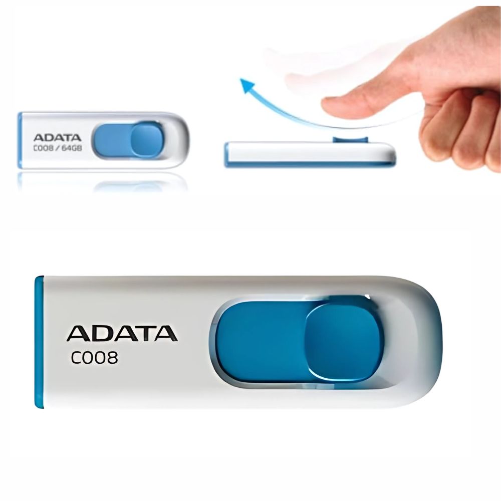 Memoria USB ADATA C008 16 GB Retráctil Blanco/Azul | USB 2.0