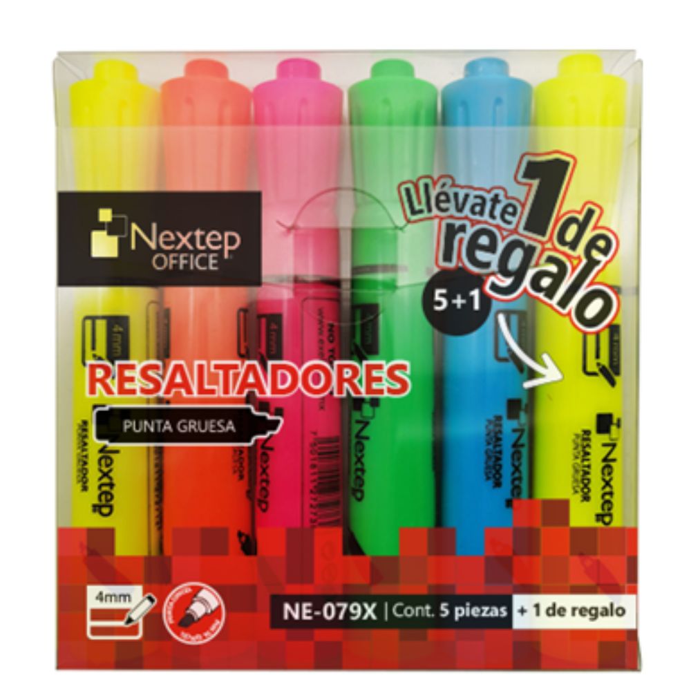 Juego Resaltadores Nextep 5 Colores Punta Cincel 4mm