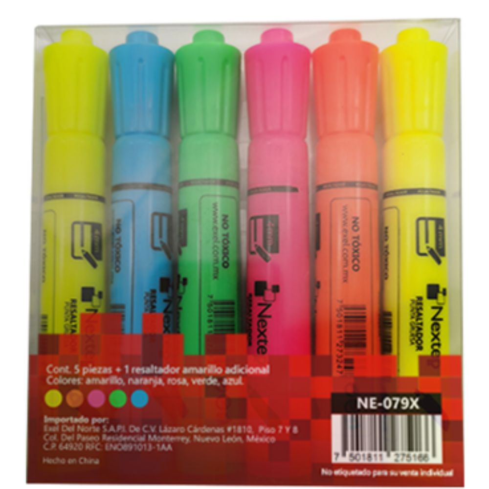 Juego Resaltadores Nextep 5 Colores Punta Cincel 4mm