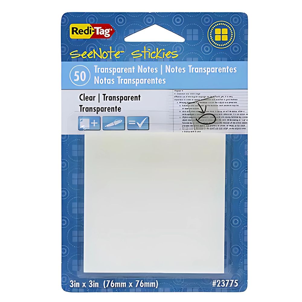 NOTAS ADHESIVAS REDI-TAG 3" X 3" TRANSPARENTES PAQUETE CON 50 NOTAS