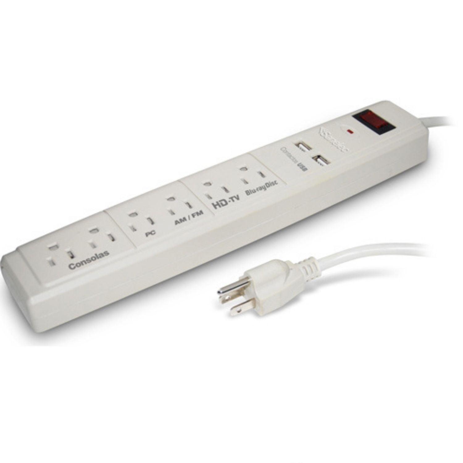 Supresor De Picos Santul 450 J 6 Contactos Y 2 Usb Color Blanco 1356 - Colmenero Shop