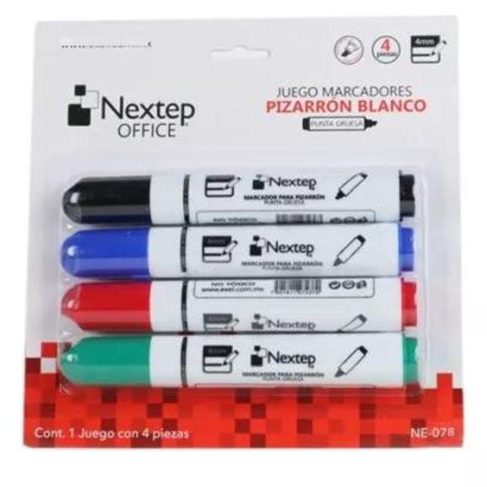 Marcador Nextep Para Pizarrón Blanco 4 Colores Punta Gruesa Cincel 4mm - Colmenero Shop
