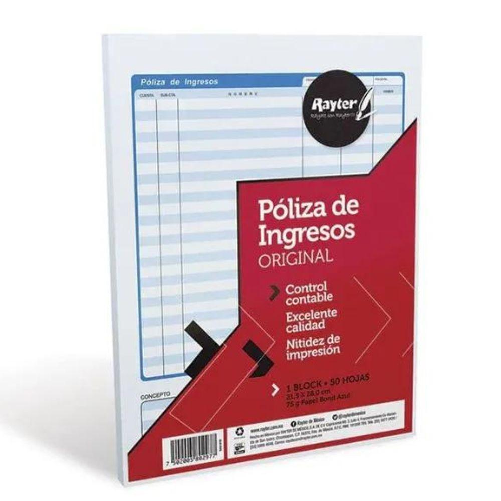 Póliza De Ingresos Rayter, Tamaño Carta, Color Azul, Block 50 Hojas - Colmenero Shop