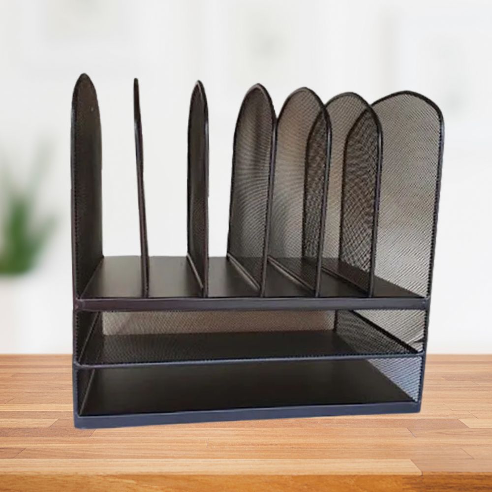 Organizador de Archivos Nextep Metálico 6 Ranuras con Bandeja Doble