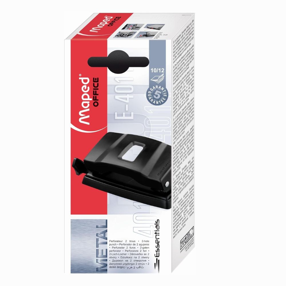 Perforadora Maped Essentials Metálica 2 Orificios | 12 Hojas | Negro