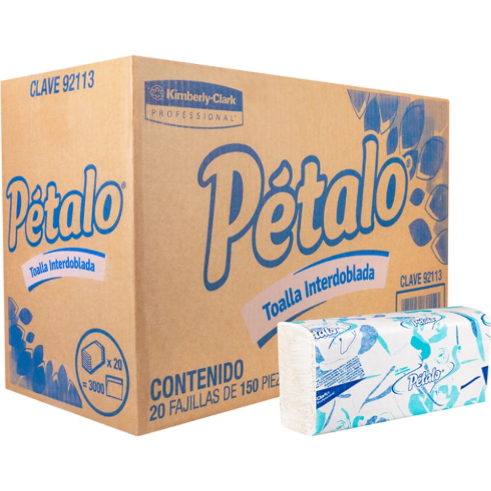 Toalla InterDoblada Pétalo Mod 92113, Caja C/ 20 Paquete 150 Hojas
