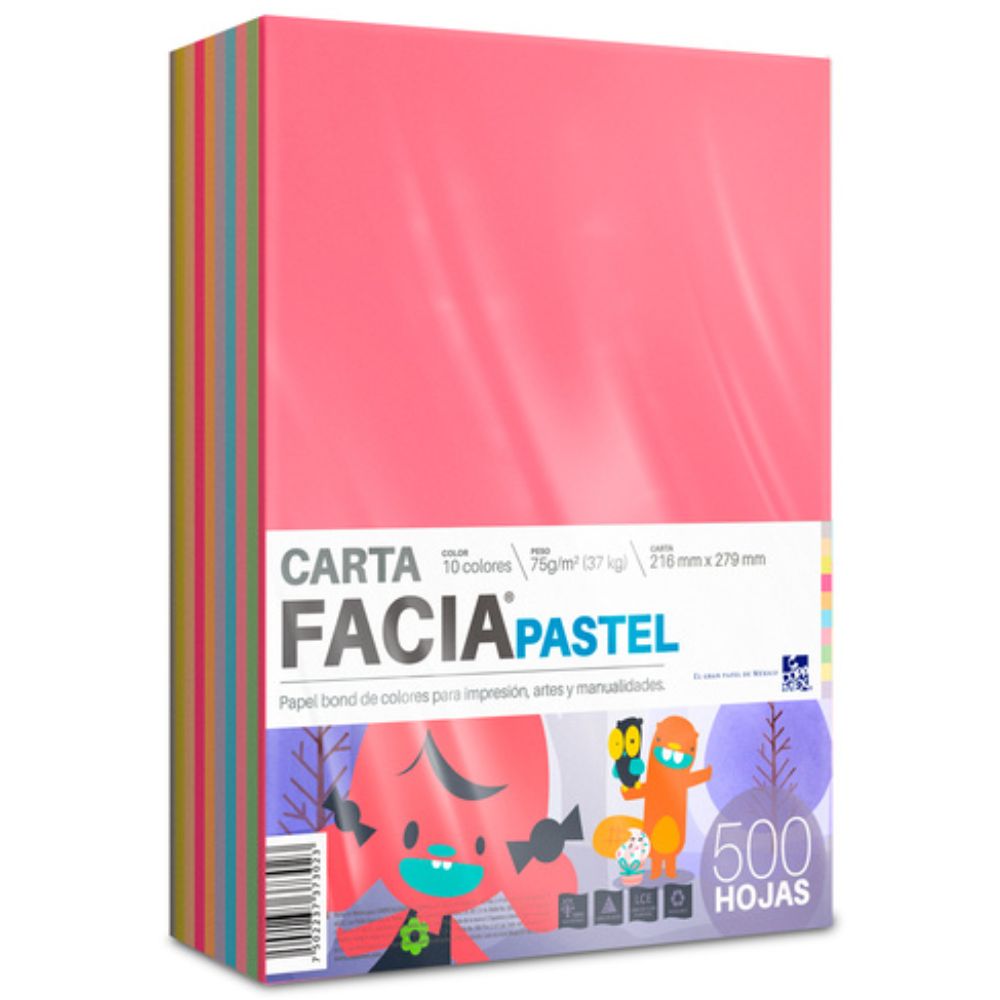 Papel Facia Pastel Carta 75g | Mix 10 Colores | Caja 10pq x 500 hojas | Copamex