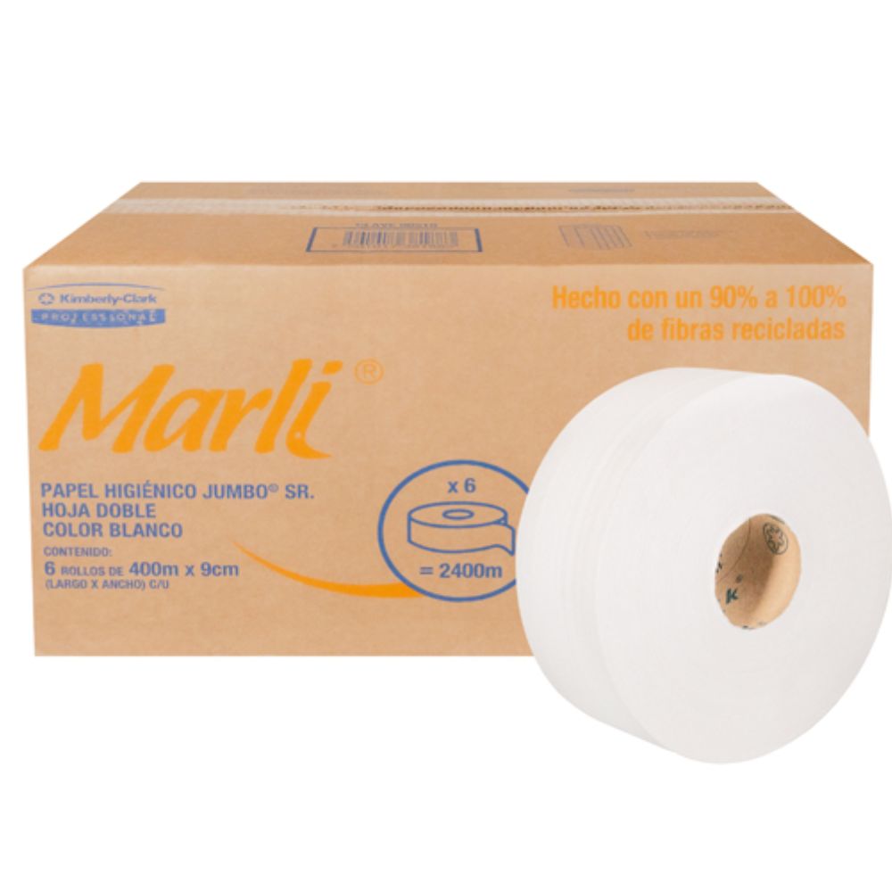 Papel Higiénico blanco Marli, caja c/ 6 bobinas 400m jumbo mod 90510