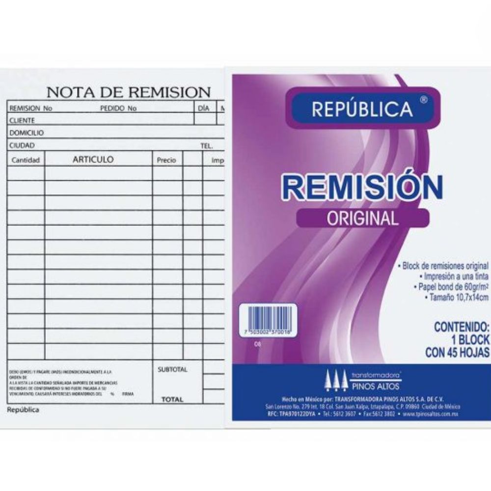 Remisión Original Pinos Altos Esquela