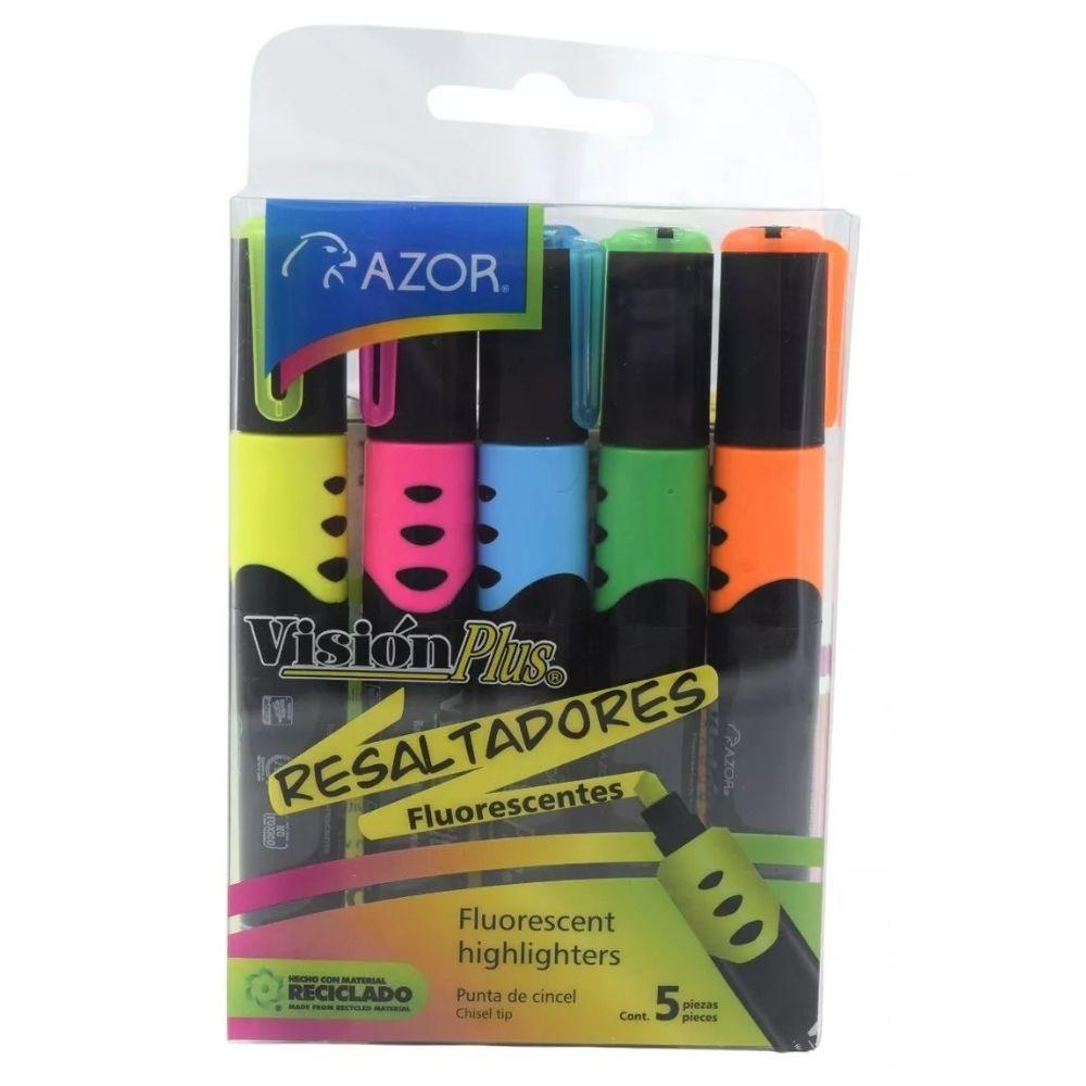 Resaltador Visión Plus Azor C/5 | Punta Cincel 6 mm | Colores Surtidos - Colmenero Shop