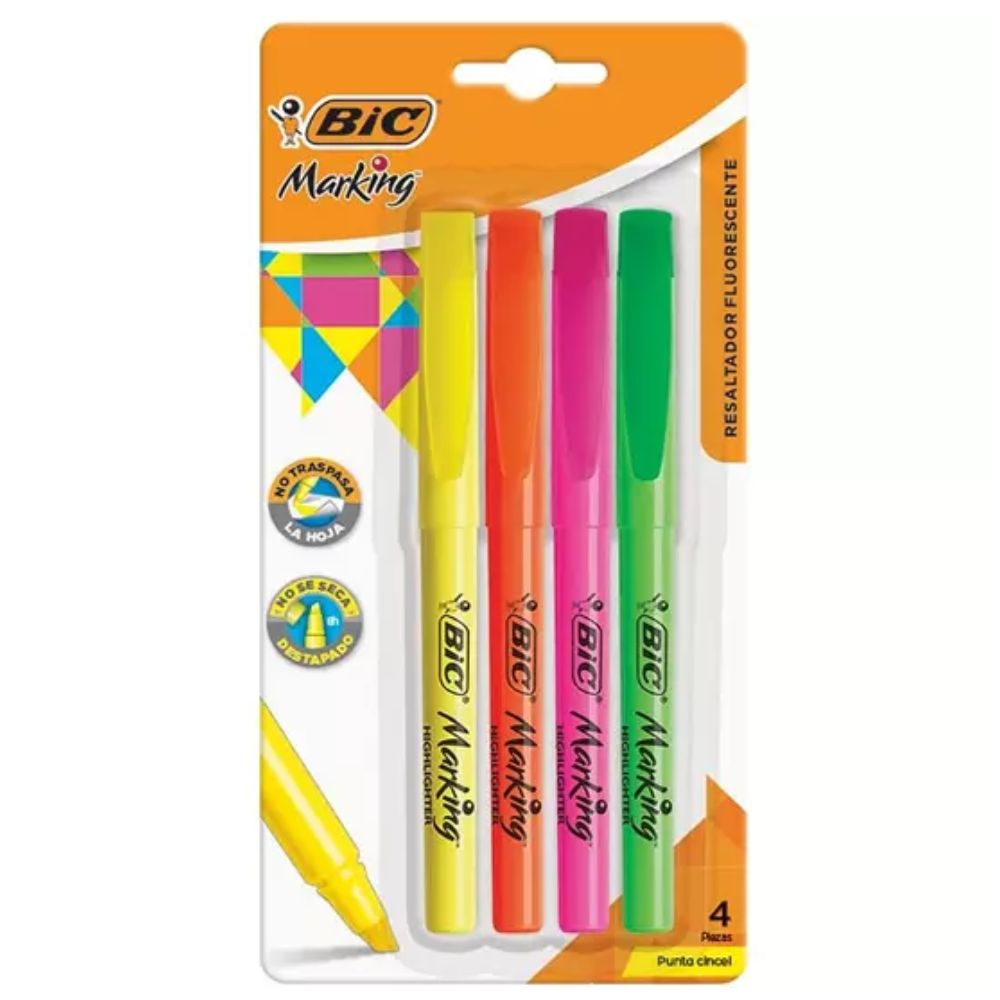 Resaltador Bic Brite Liner Blíster 4 Pz Colores