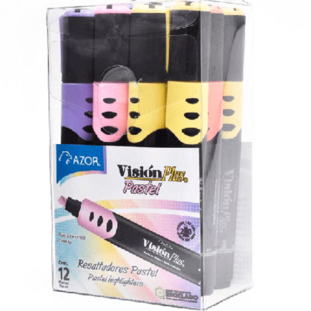 Resaltadores Visión Plus Pastel Azor | Caja con 12 | No Tóxicos 2600CSP