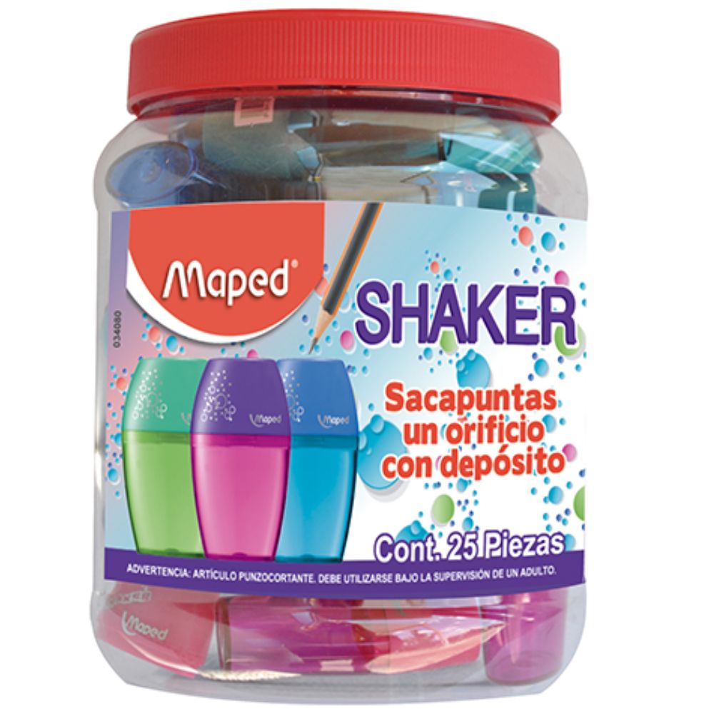 Sacapuntas Shaker Maped 1 Orificio 25 Piezas Colores Surtidos