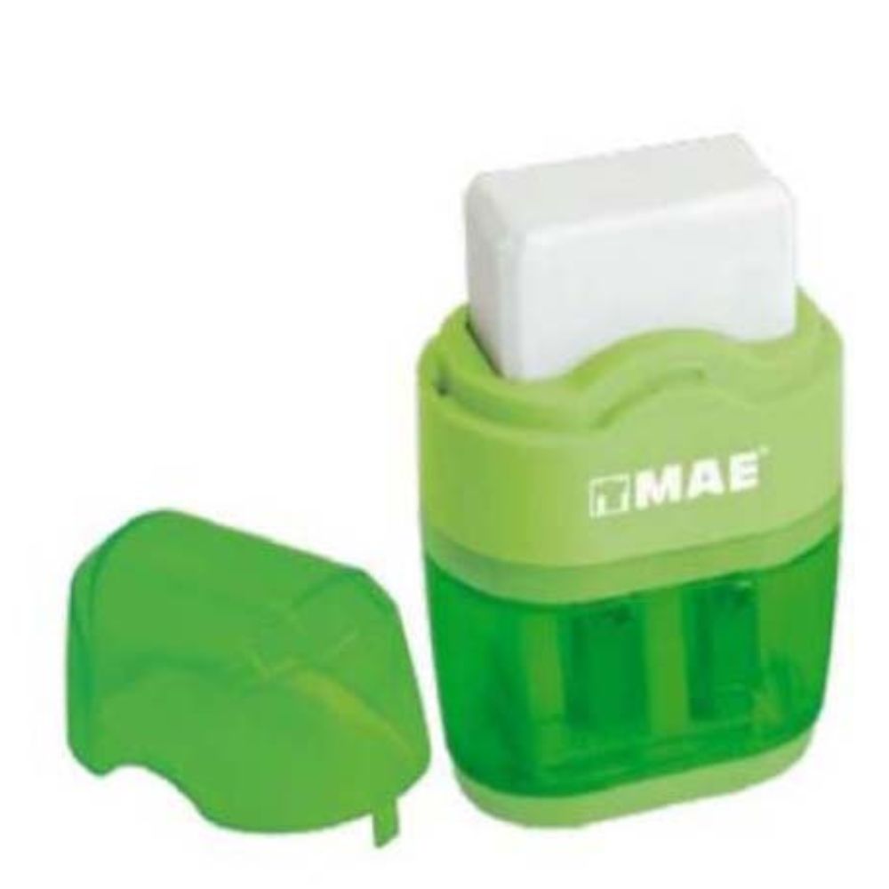 Sacapuntas Doble Con Depósito Y Goma Mae Blíster 2 Pieza