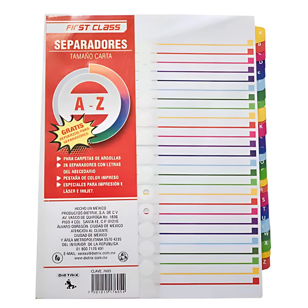 Juego de Separadores con Pestañas Plastificadas - Tamaño Carta Dietrix