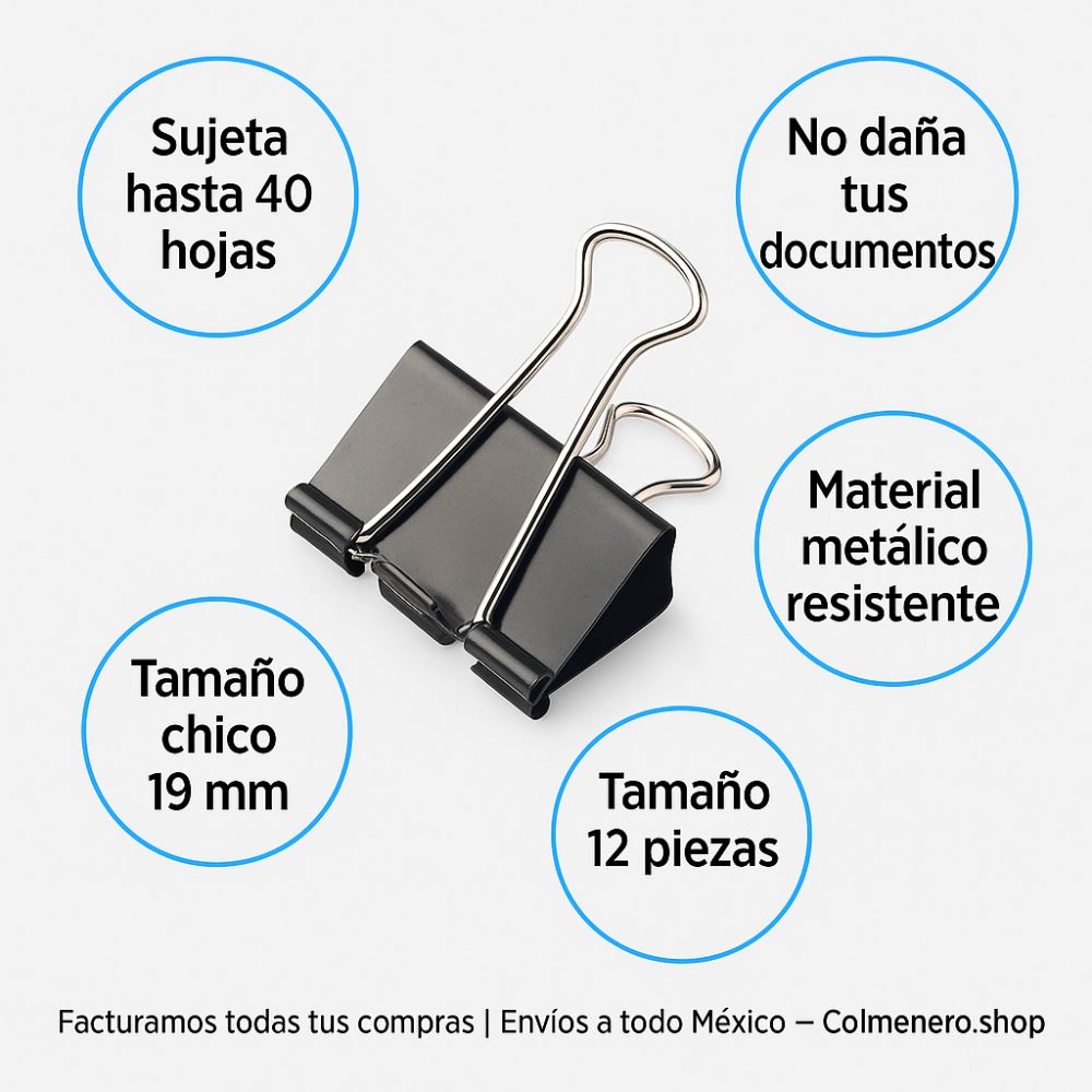 Sujeta Documentos Nextep 19 mm | Caja con 12 Piezas