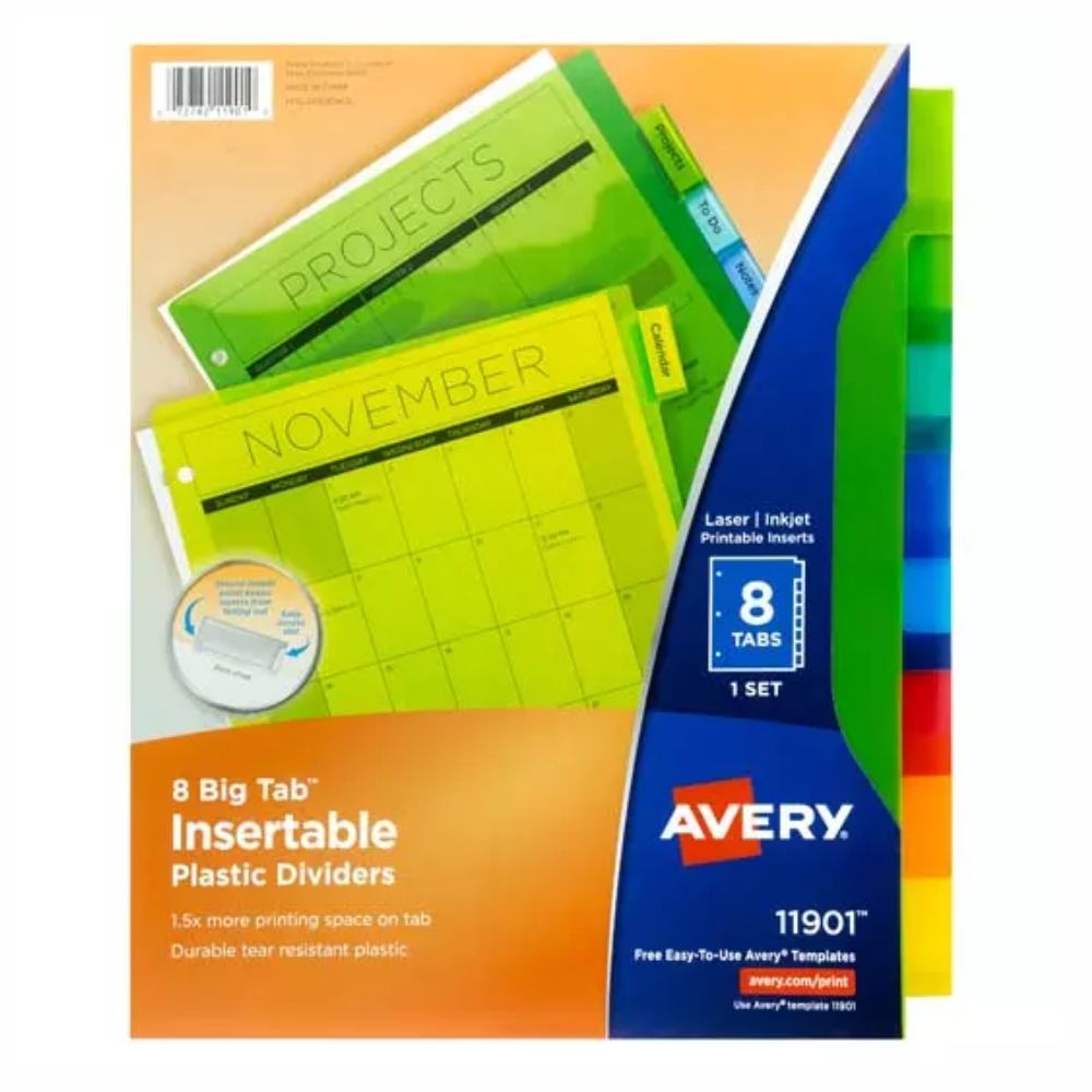 Separador Avery Insertable Laser/Inkjet Tamaño Carta 8 div 11901
