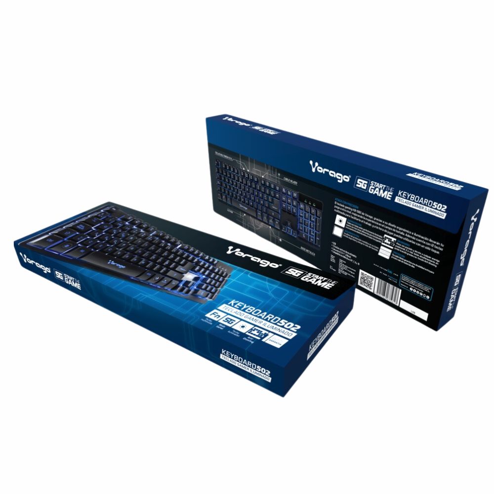 Teclado Vorago KB-502 Multimedia Iluminado RGB USB Color Negro