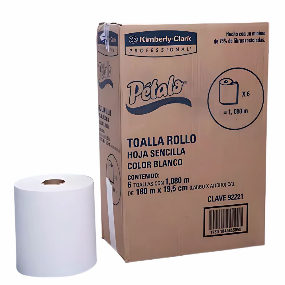 Toalla en Rollo Blanca Pétalo 180 m | Caja con 6 Bobinas 92221